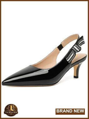 Women's Sexy Slingback Pumps Pointy Toe Low Heels Dressy Wedding Shoes Faux